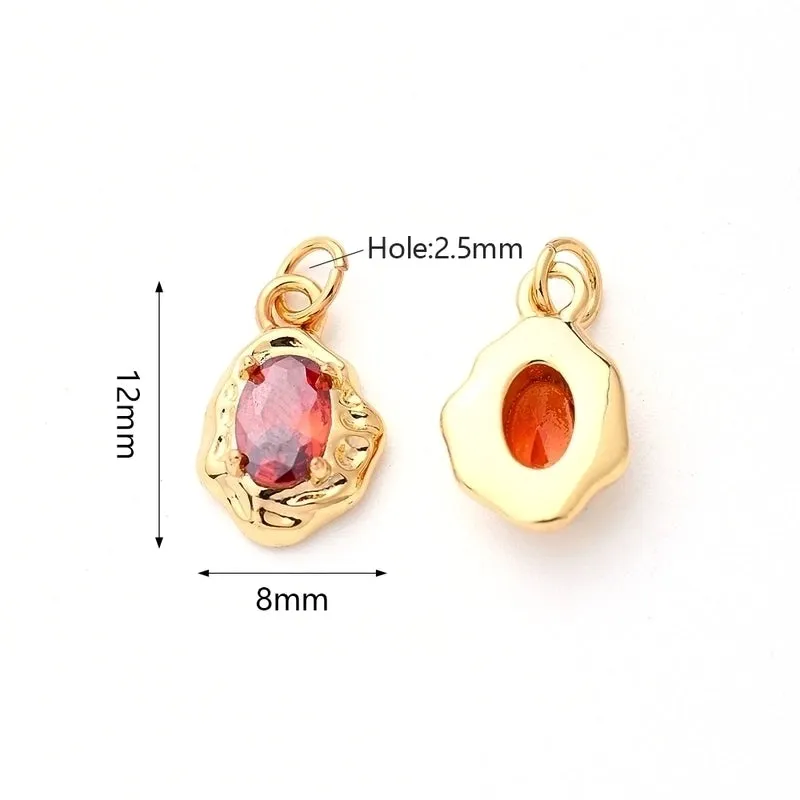 1 Pc/Package 12x8mm Hole 2~2.9mm Copper Zircon Gold Plated Asymmetrical Irregular Oval Polished Pendant