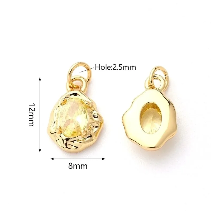 1 Pc/Package 12x8mm Hole 2~2.9mm Copper Zircon Gold Plated Asymmetrical Irregular Oval Polished Pendant