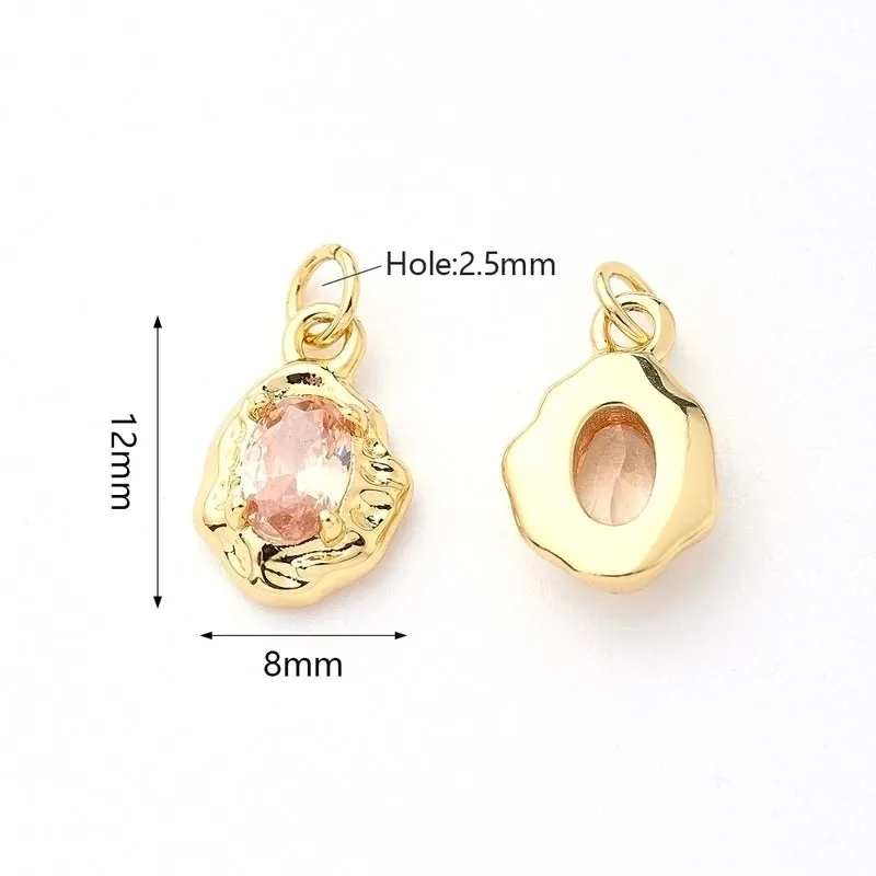 1 Pc/Package 12x8mm Hole 2~2.9mm Copper Zircon Gold Plated Asymmetrical Irregular Oval Polished Pendant