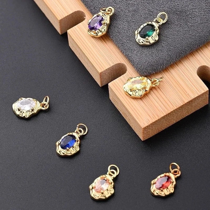 1 Pc/Package 12x8mm Hole 2~2.9mm Copper Zircon Gold Plated Asymmetrical Irregular Oval Polished Pendant