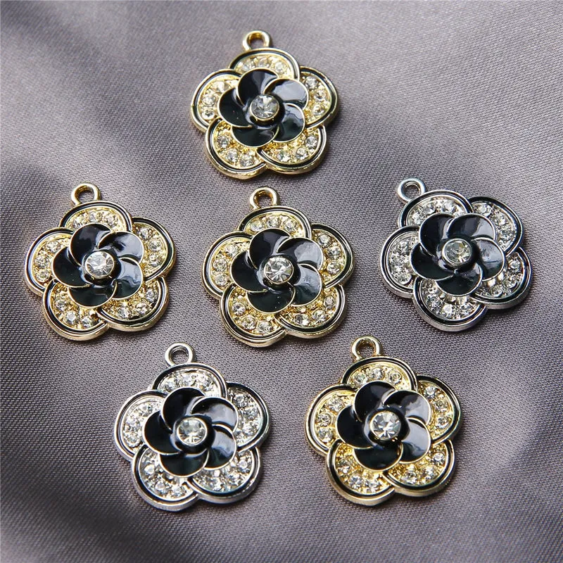 10 PCS/Package 22*19 * 4mm Alloy Rhinestones Flower Pendant