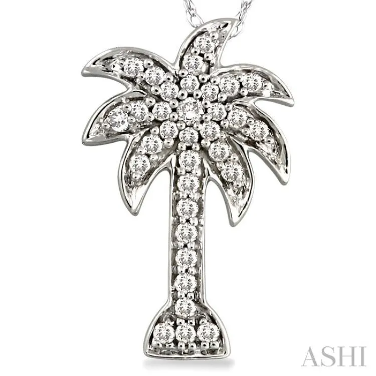 1/10 Ctw Palm Tree Single Cut Diamond Pendant in 14K White Gold with Chain