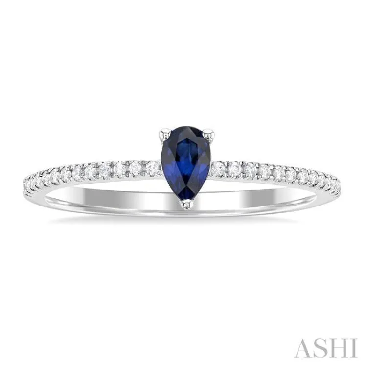 1/10 ctw Petite 5x3 MM Pear Cut Sapphire and Round Cut Diamond Precious Fashion Ring in 10K White Gold