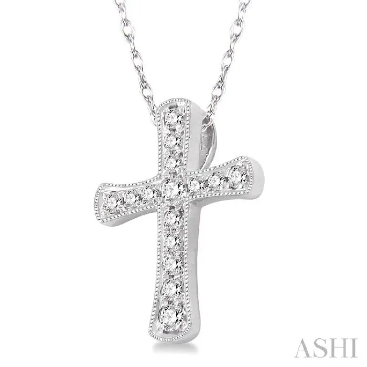 1/10 Ctw Round Cut Diamond Cross Pendant in 14K White Gold with Chain