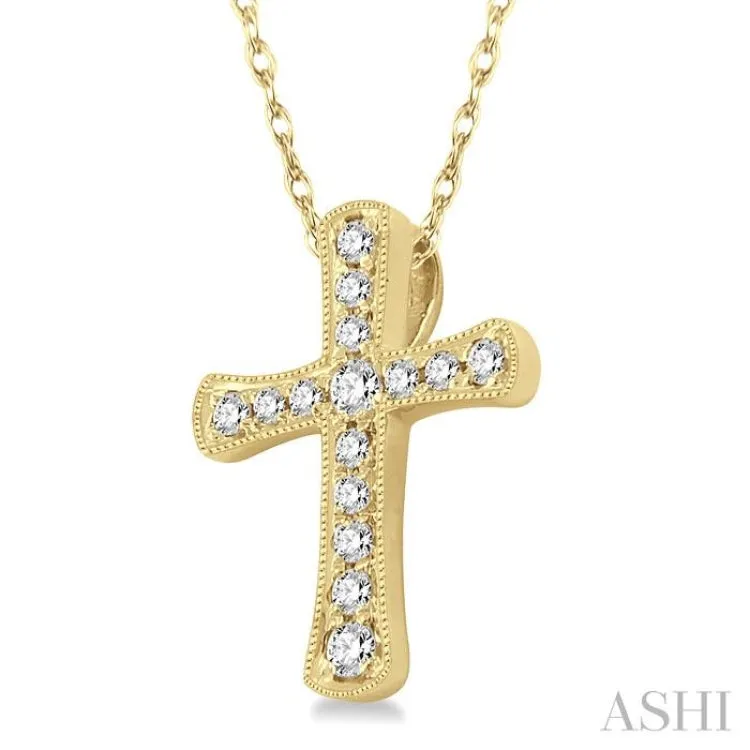 1/10 Ctw Round Cut Diamond Cross Pendant in 14K Yellow Gold with Chain