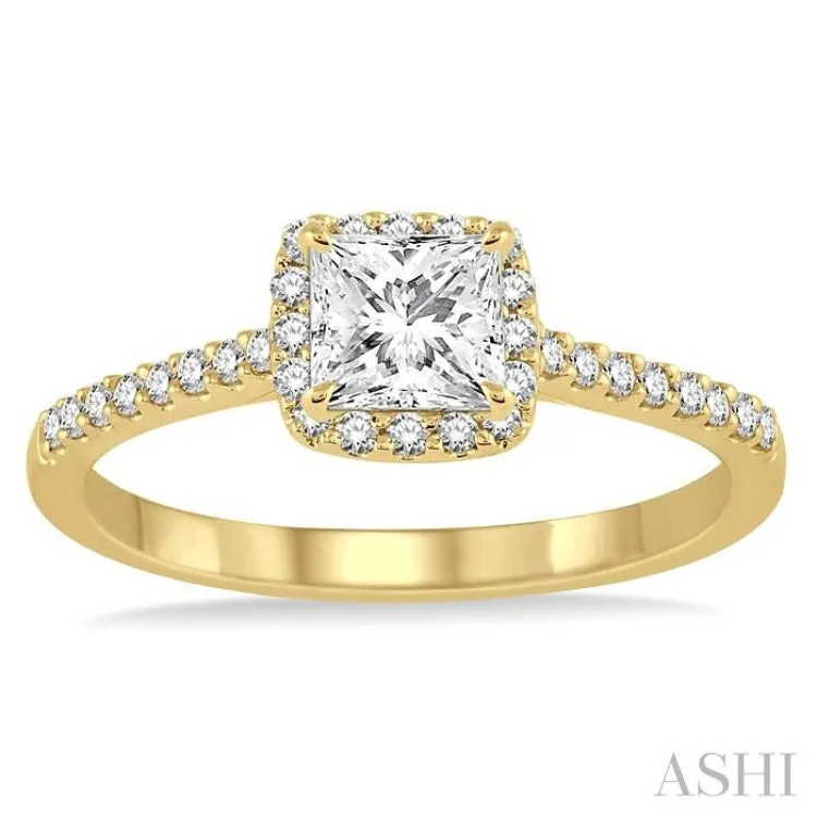 1/2 Ctw Diamond Engagement Ring with 1/4 Ct Princess Cut Center Stone in 14K Yellow Gold