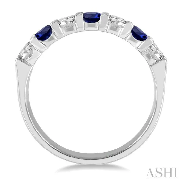 1/2 ctw Round Cut Diamond and 3.3MM Sapphire Precious Wedding Band in 14K White Gold