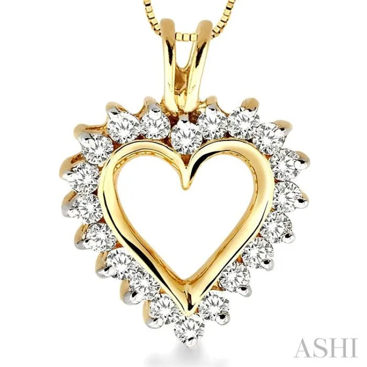 1/2 Ctw Round Cut Diamond Heart Pendant in 14K Yellow Gold with Chain