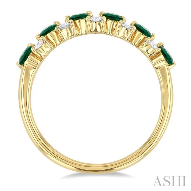 1/3 ctw Round Cut 2.7MM Emerald and Diamond Precious Band in 14K Yellow Gold