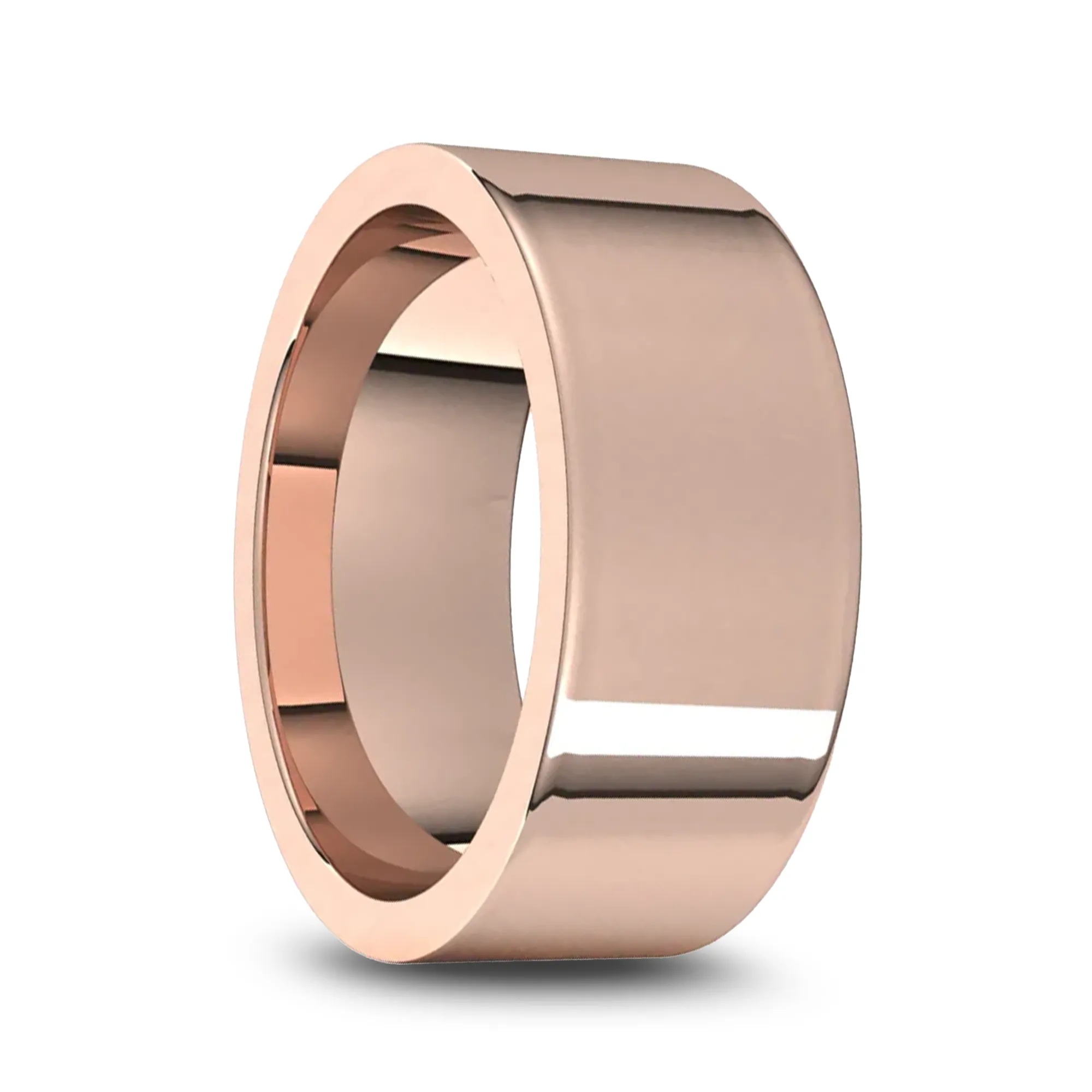 14k Rose Gold Men's Flat Ring with Polished Finish - 5mm - 10mm