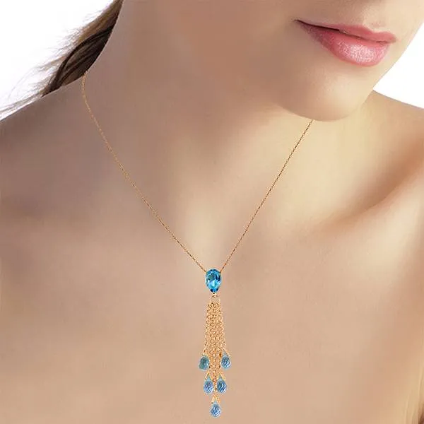 14K Solid Rose Gold Briolette Blue Topaz Necklace Gemstone Series Limited Edition