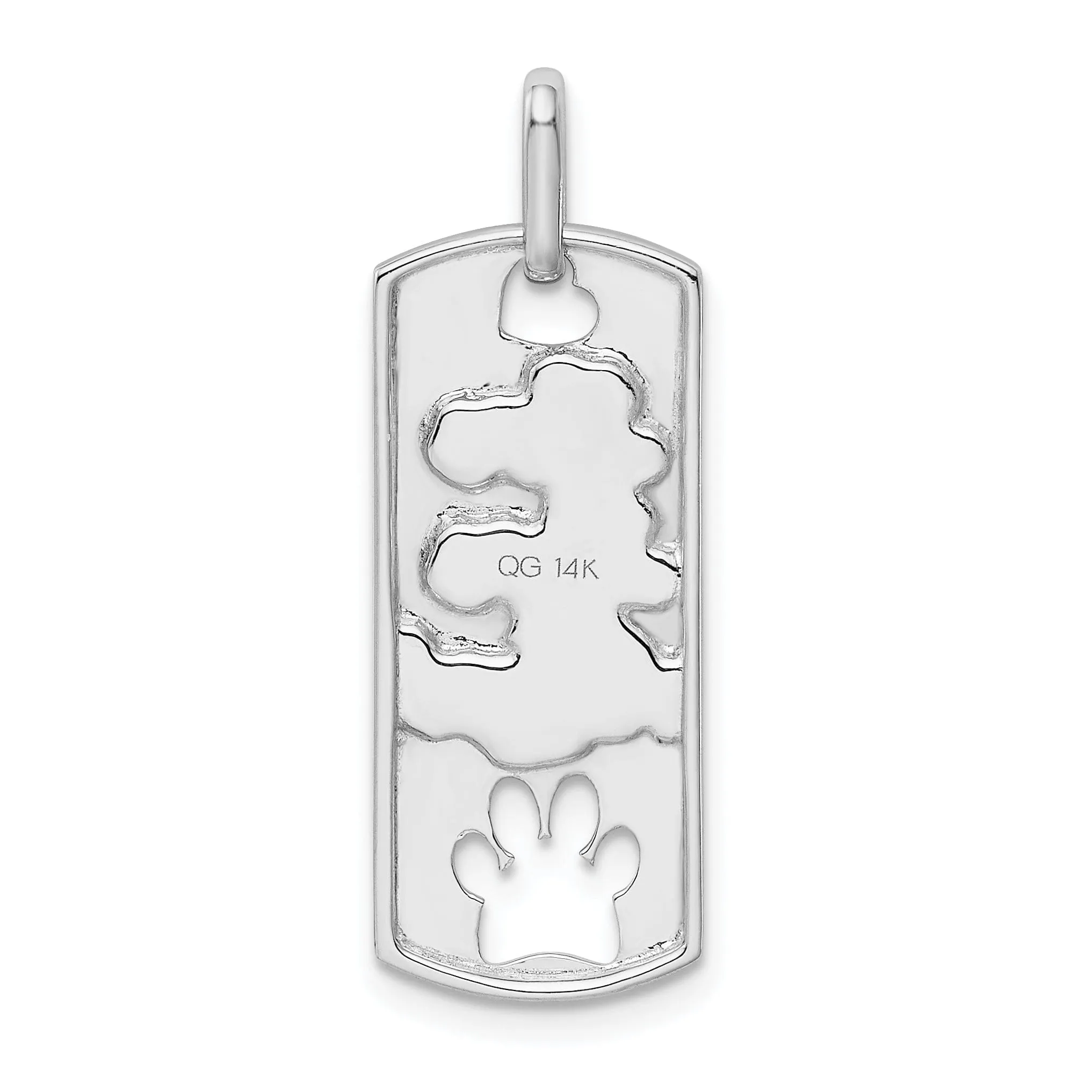 14k White Gold Polished Finish Open Back Live Love Adopt Paw Dag Tag Charm Pendant