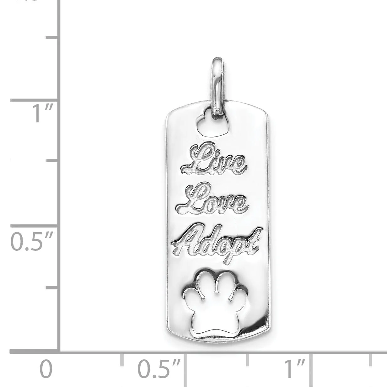 14k White Gold Polished Finish Open Back Live Love Adopt Paw Dag Tag Charm Pendant