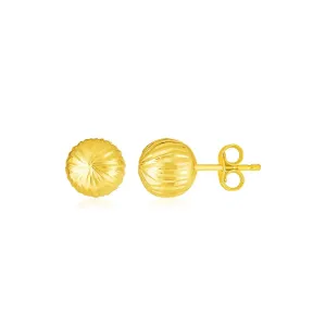 14K Yellow Gold Ball Earrings with Linear Texture Weight 0.5 grams