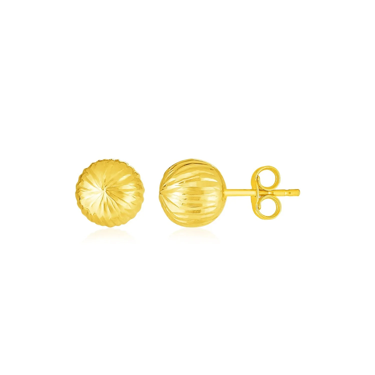 14K Yellow Gold Ball Earrings with Linear Texture Weight 0.5 grams