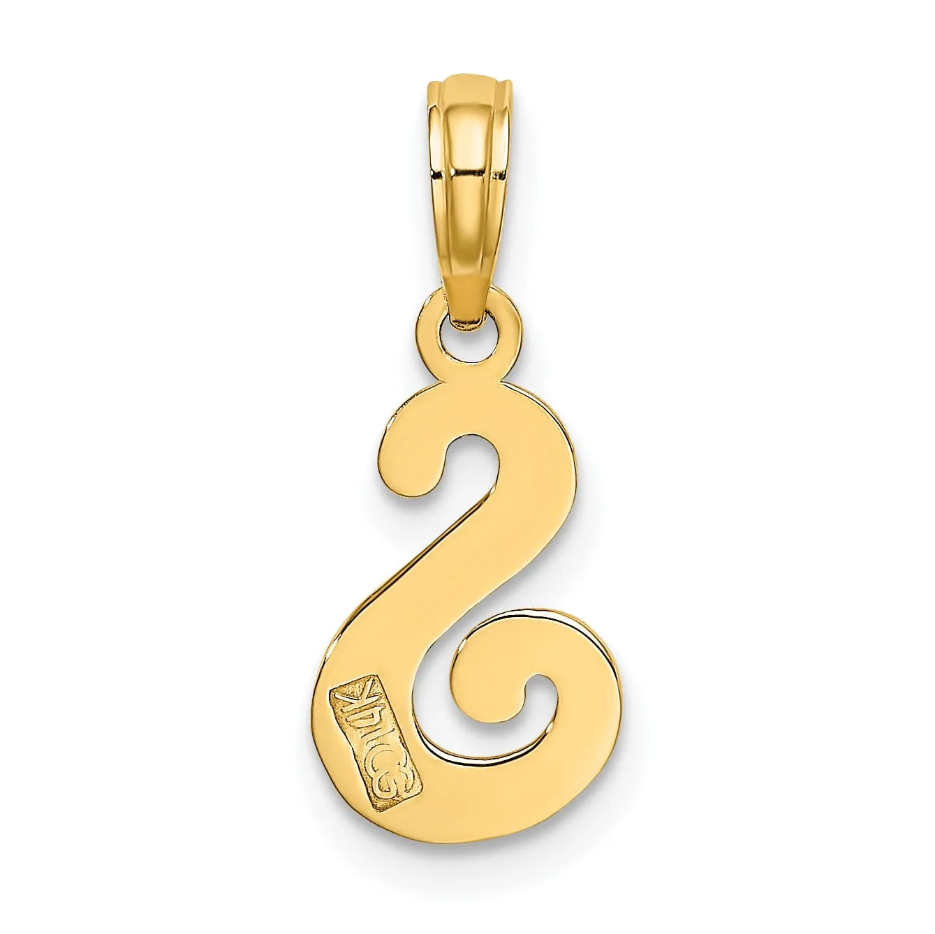 14K Yellow Gold Fancy Script Design Letter S Initial Charm Pendant