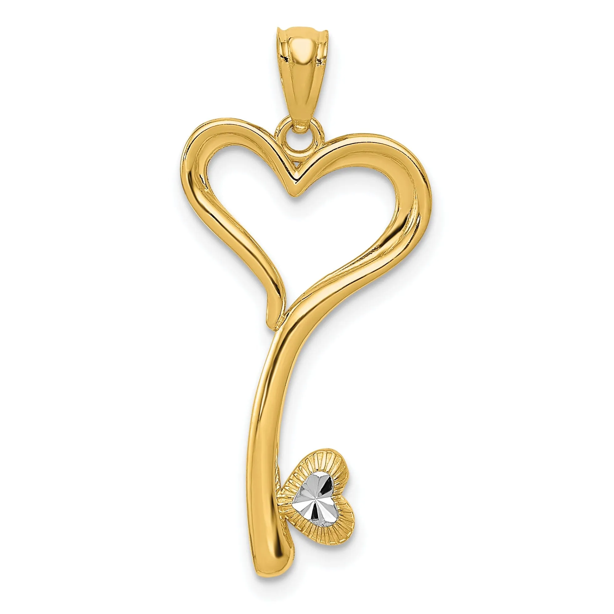 14K Yellow Gold Heart Shape Key Design Charm Pendant