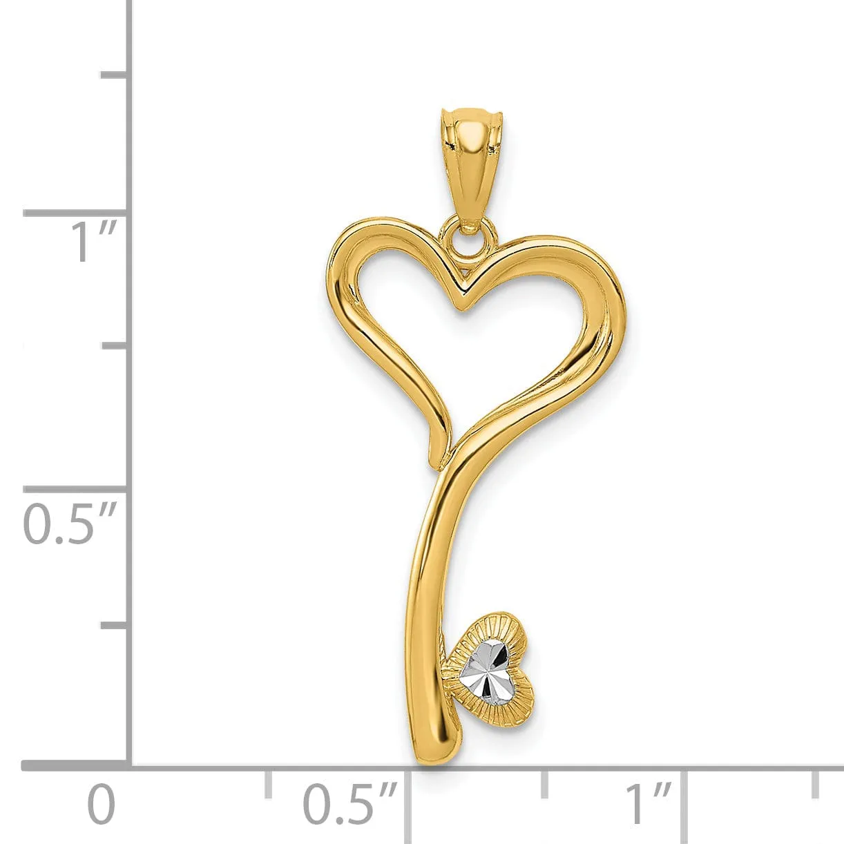 14K Yellow Gold Heart Shape Key Design Charm Pendant