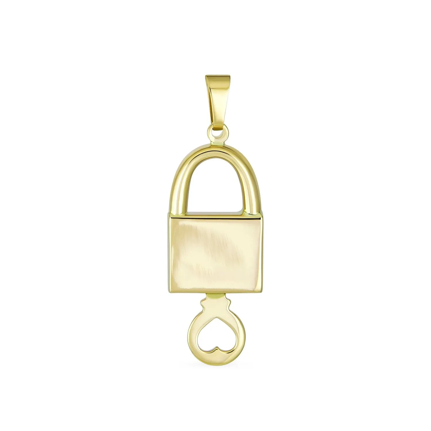 14K Yellow Gold Love Message Lock & Key Heart Pendant Necklace No Chain