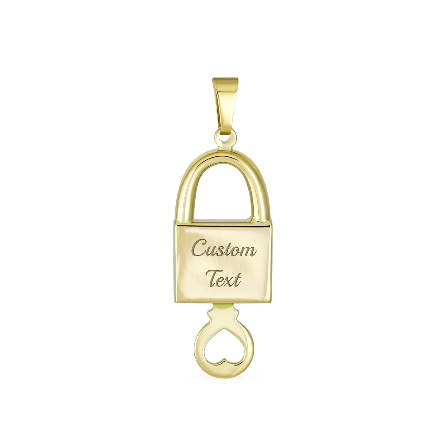 14K Yellow Gold Love Message Lock & Key Heart Pendant Necklace No Chain