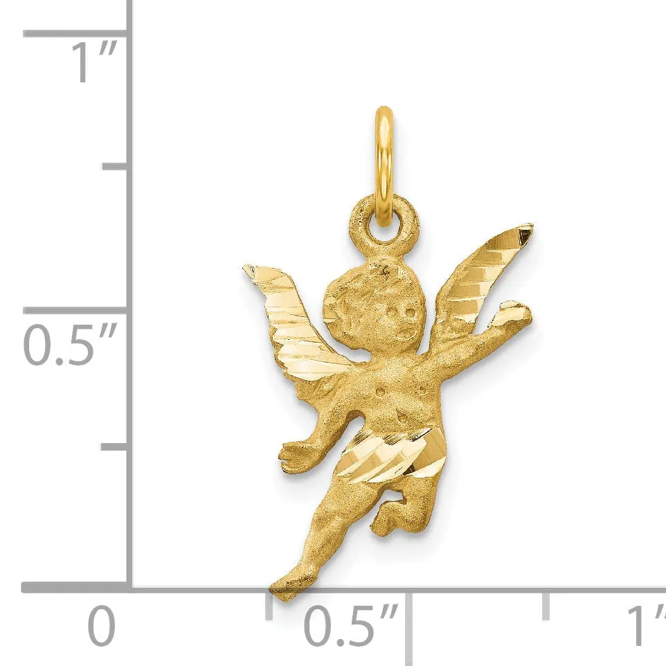 14k Yellow Gold Satin D.C Finish Closed Back Solid Angel Pendant