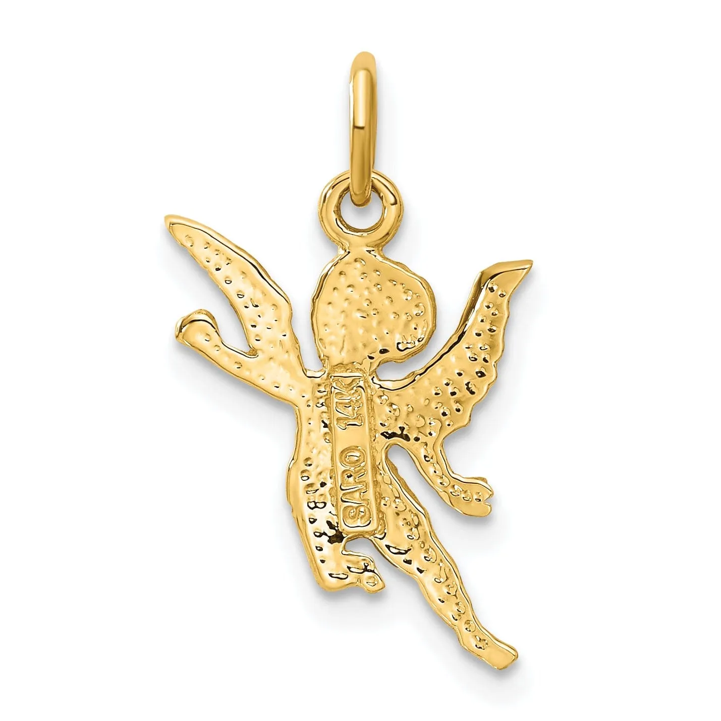 14k Yellow Gold Satin D.C Finish Closed Back Solid Angel Pendant