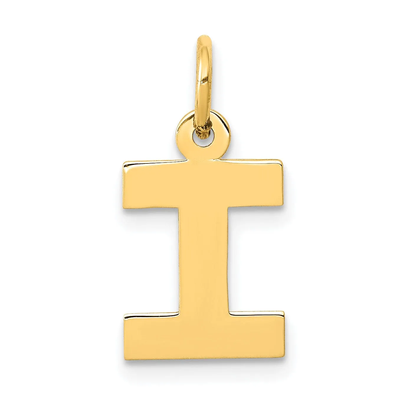 14k Yellow Gold Small Block Design Letter I Initial Pendant