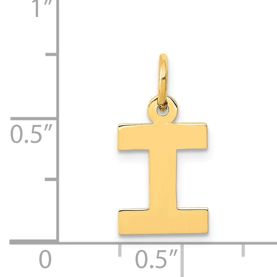 14k Yellow Gold Small Block Design Letter I Initial Pendant