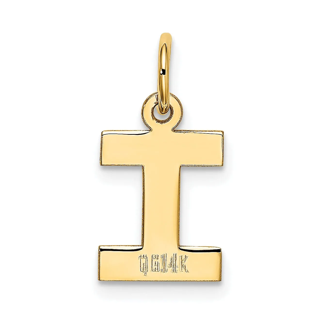 14k Yellow Gold Small Block Design Letter I Initial Pendant