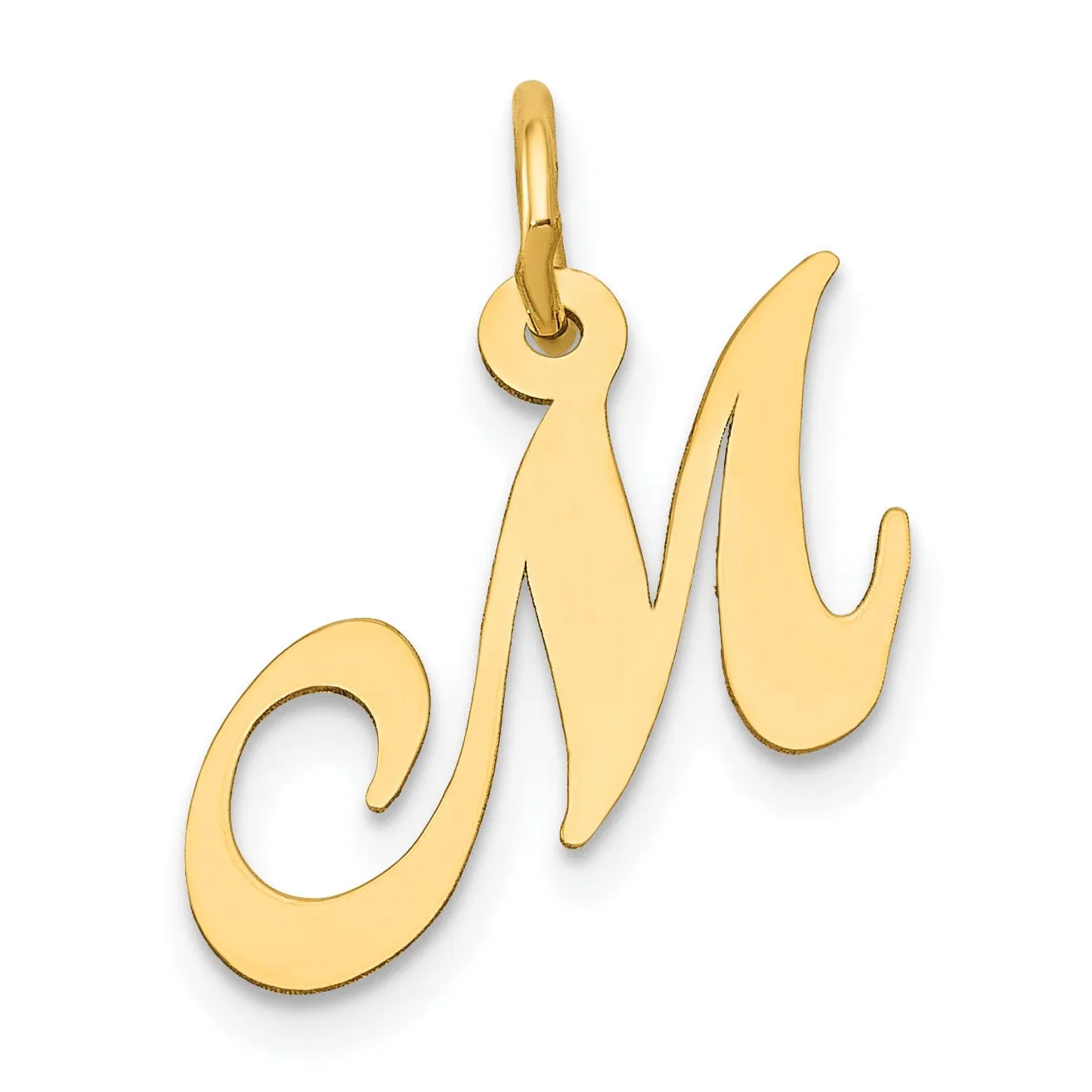 14K Yellow Gold Small Size Fancy Script Letter M Initial Pendant