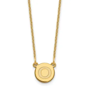 14k Yellow Gold Tiny Circle Block Letter P Initial Pendant and Necklace