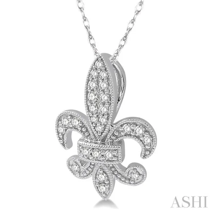 1/5 Ctw Fleur De Lis Round Cut Diamond Pendant With Link Chain in 10K White Gold