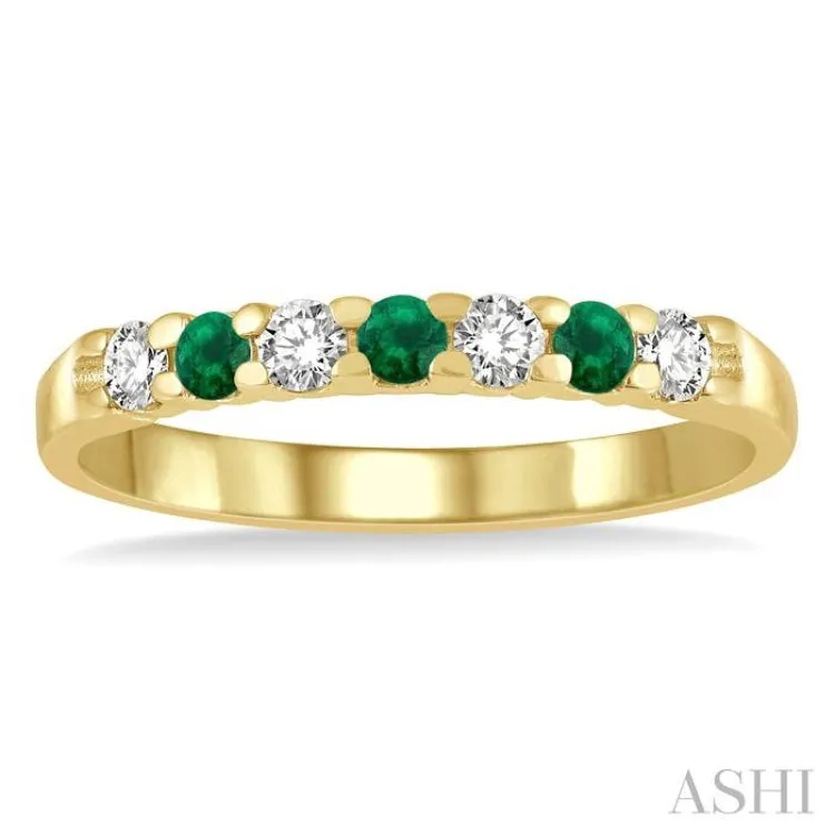 1/5 ctw Round Cut Diamond and 2.3MM Emerald Precious Wedding Band in 14K Yellow Gold