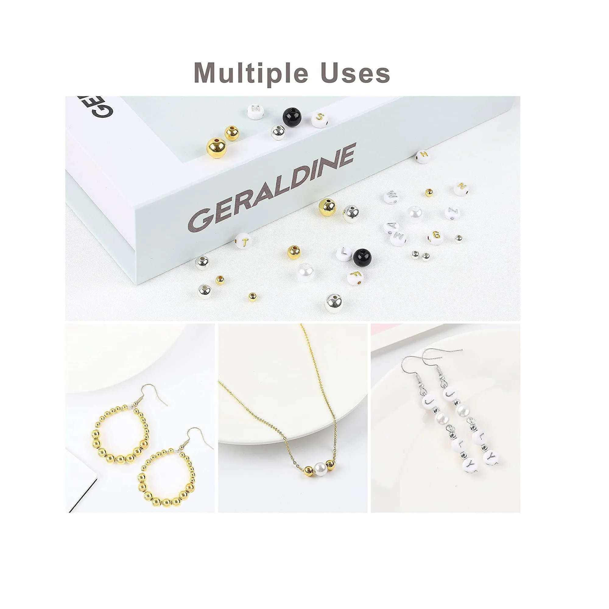 1800 Jewelry Beads Set | Gold Plated Round Spacer Beads | 3 Sizes of Soft Loose Ball Beads