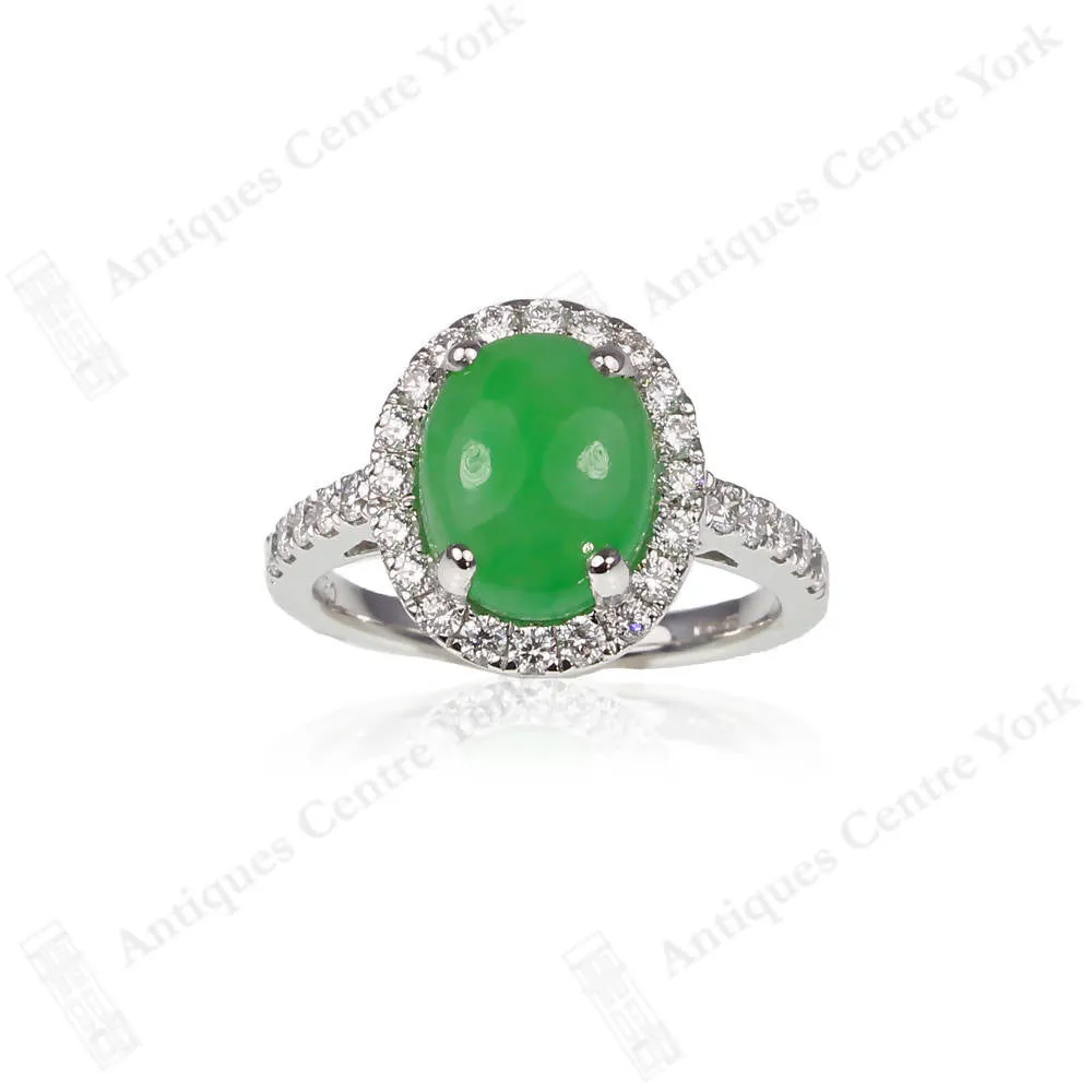 18ct White Gold Fine Jade & Diamond Cluster Ring