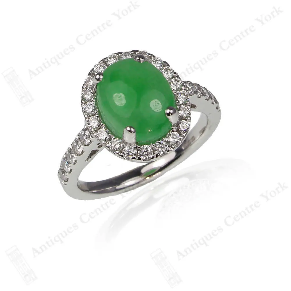 18ct White Gold Fine Jade & Diamond Cluster Ring