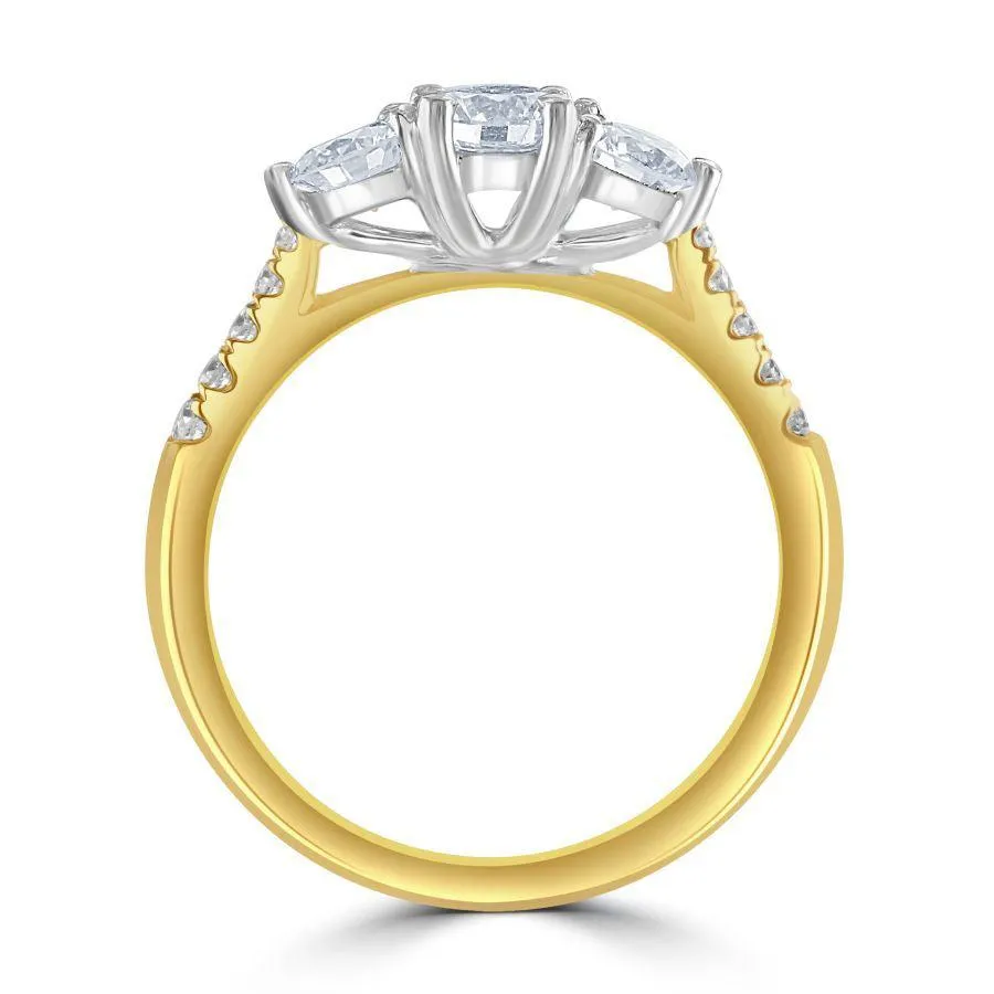 18ct Yellow Gold Round Brilliant Cut Diamond 3-Stone Ring with Diamond Shoulders