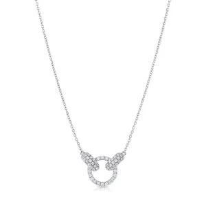 18K White Gold Diamond Circle 2 Oval Necklace