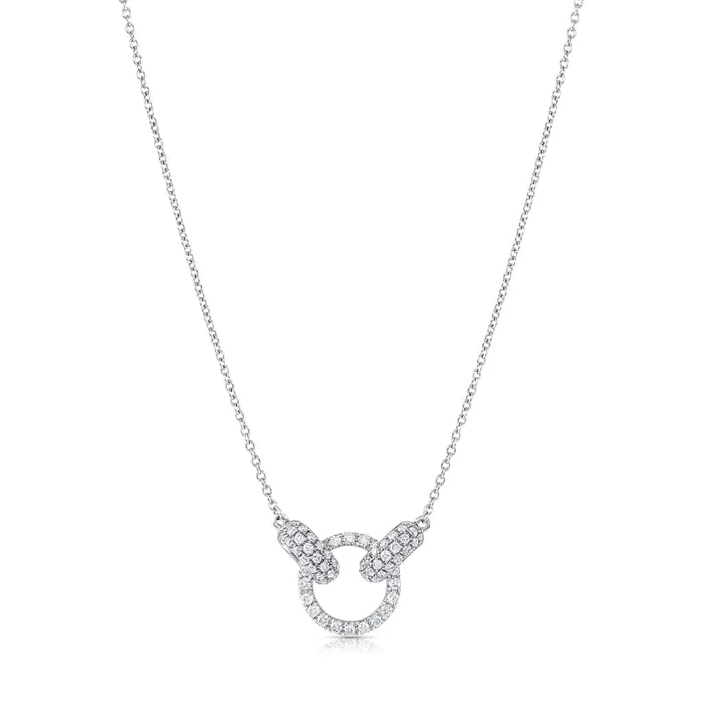 18K White Gold Diamond Circle 2 Oval Necklace