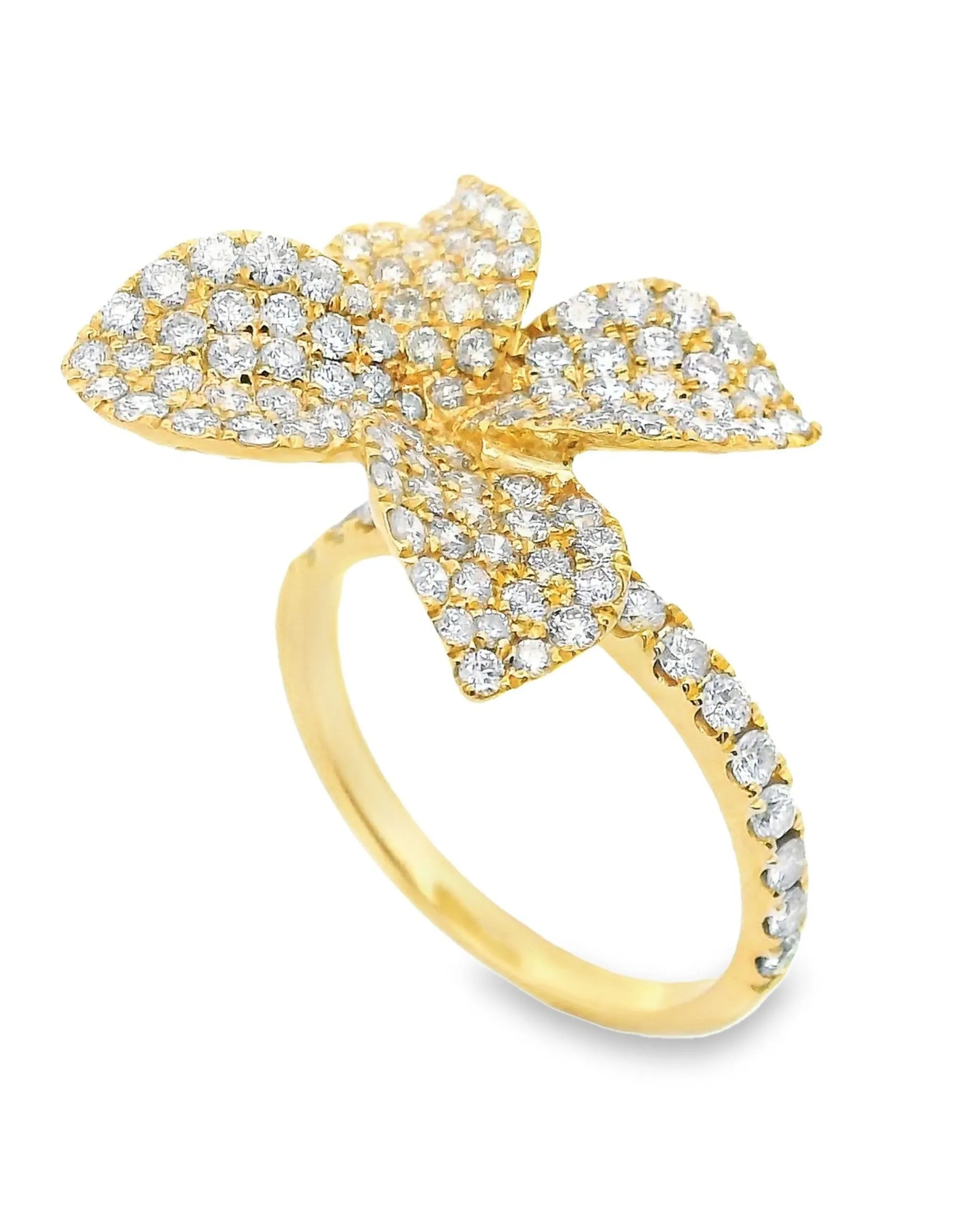 18K Yellow Gold Flower Ring with Diamonds