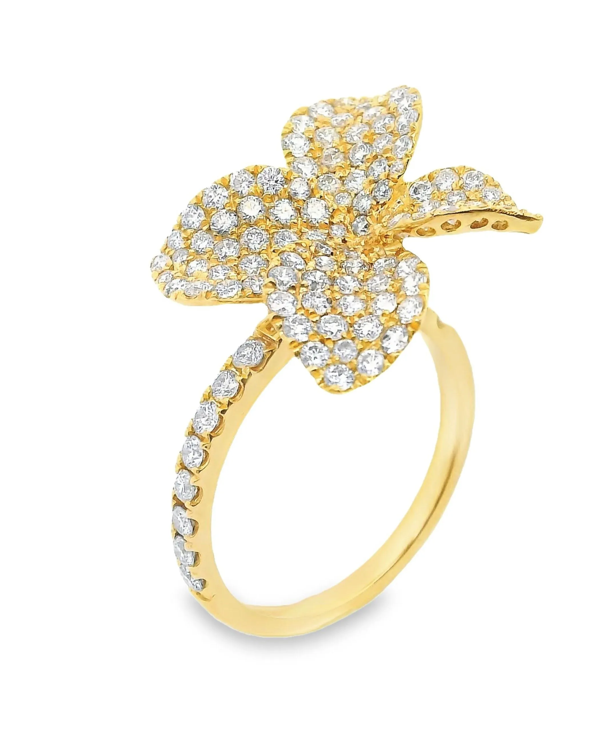 18K Yellow Gold Flower Ring with Diamonds