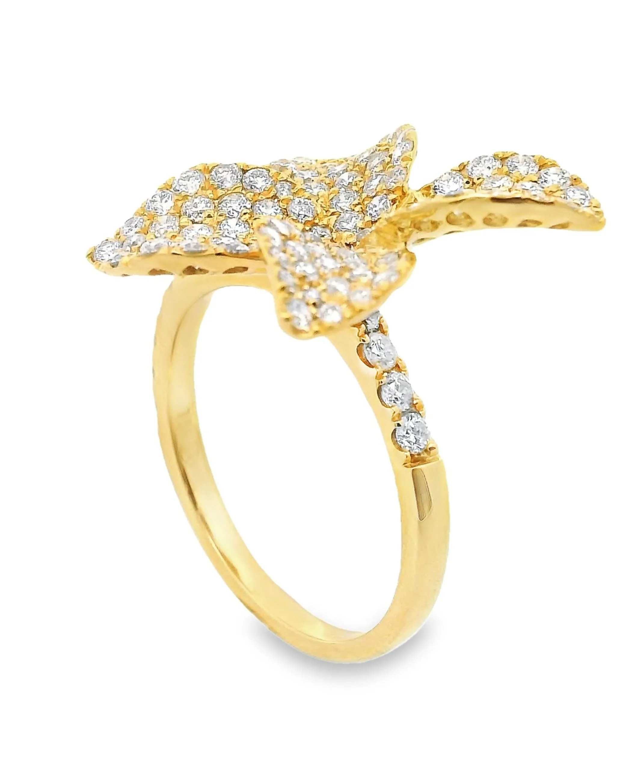 18K Yellow Gold Flower Ring with Diamonds