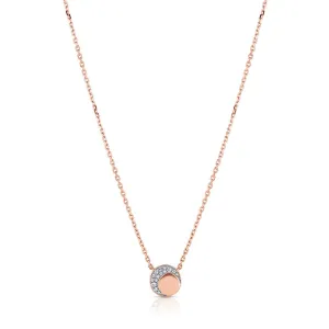 18kt Rose Gold Diamond Round Crescent Moon Pendant Necklace