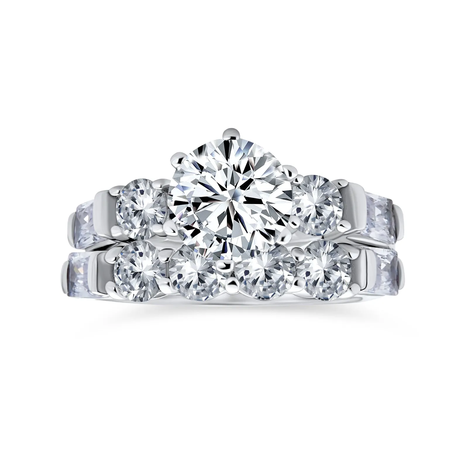 2-3CT Round Square Solitaire AAA CZ Wedding Band Engagement Ring Set