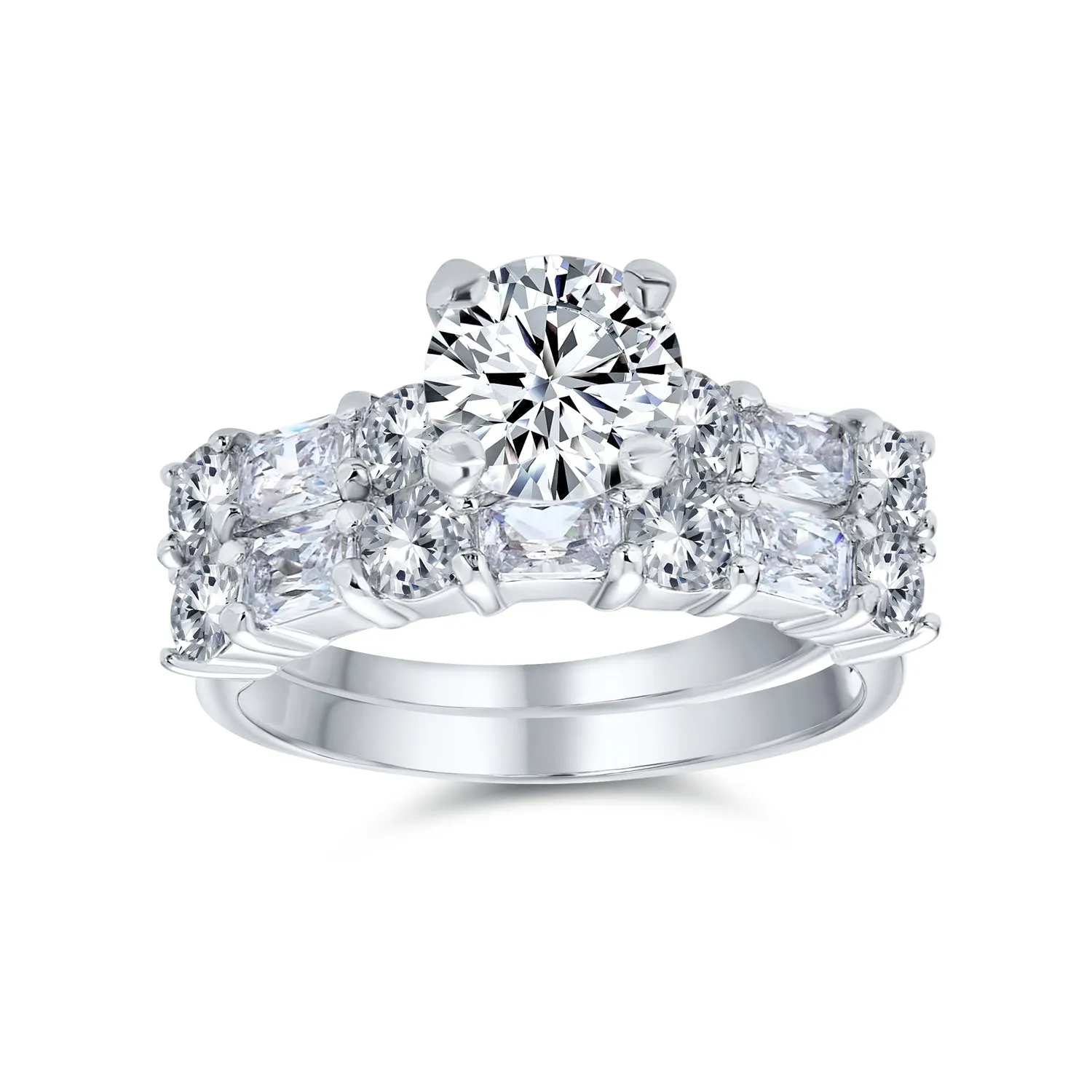 2-3CT Round Square Solitaire AAA CZ Wedding Band Engagement Ring Set