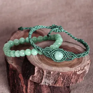 2 Jade Macrame Pendant and Beaded Stretch Bracelets in Aqua - Colorful Duo | NOVICA