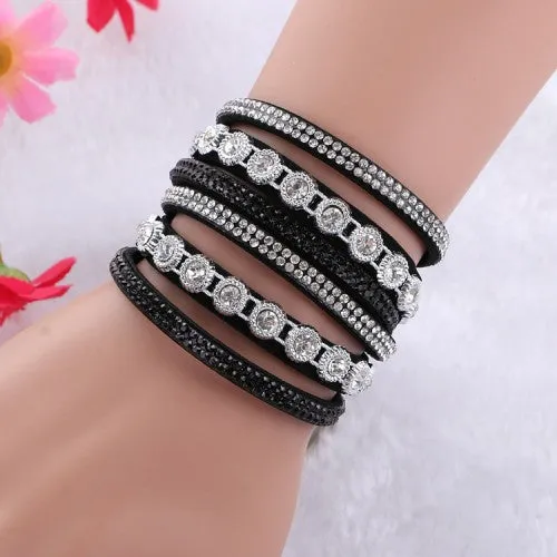 2016New Multilayer crystal Wrap bracelet Rhinestone   deluxe bracelet Double wrap leather bangle Pulseiras