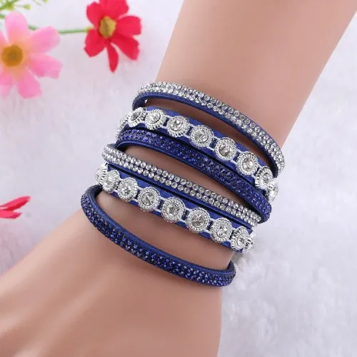 2016New Multilayer crystal Wrap bracelet Rhinestone   deluxe bracelet Double wrap leather bangle Pulseiras