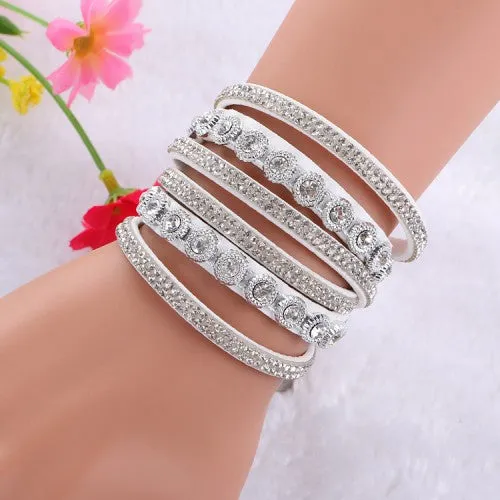 2016New Multilayer crystal Wrap bracelet Rhinestone   deluxe bracelet Double wrap leather bangle Pulseiras