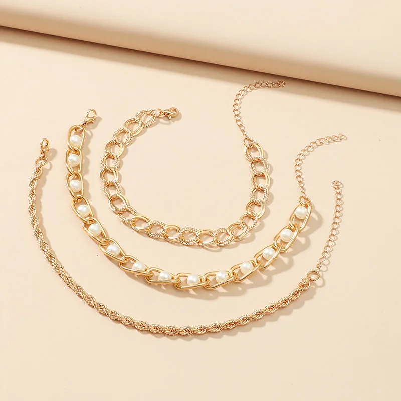 3-Pieces Simple & Trendy Temperament Pearl  Bracelet Set